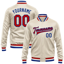 Charger l&#39;image dans la galerie, Custom Cream Red-Royal Bomber Full-Snap Varsity Faux Leather Letterman Jacket
