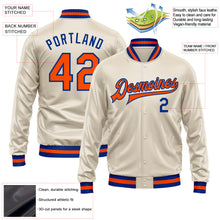 Load image into Gallery viewer, Custom Cream Orange-Royal Bomber Full-Snap Varsity Faux Leather Letterman Jacket
