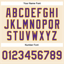 Загрузить изображение в средство просмотра галереи, Custom Cream Purple-Gold Bomber Full-Snap Varsity Faux Leather Letterman Jacket
