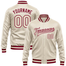 Загрузить изображение в средство просмотра галереи, Custom Cream Cream-Maroon Bomber Full-Snap Varsity Faux Leather Letterman Jacket
