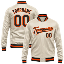 Load image into Gallery viewer, Custom Cream Black-Orange Bomber Full-Snap Varsity Faux Leather Letterman Jacket
