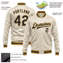 Load image into Gallery viewer, Custom Cream Black-Old Gold Bomber Full-Snap Varsity Faux Leather Letterman Jacket
