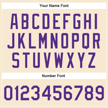 Load image into Gallery viewer, Custom Cream Purple Bomber Full-Snap Varsity Faux Leather Letterman Jacket
