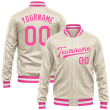 Load image into Gallery viewer, Custom Cream Pink Bomber Full-Snap Varsity Faux Leather Letterman Jacket
