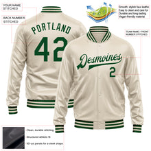 Load image into Gallery viewer, Custom Cream Green Bomber Full-Snap Varsity Faux Leather Letterman Jacket
