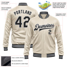 Load image into Gallery viewer, Custom Cream Black-Gray Bomber Full-Snap Varsity Faux Leather Letterman Jacket
