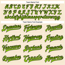 Load image into Gallery viewer, Custom Cream Neon Green-Black Bomber Full-Snap Varsity Faux Leather Letterman Jacket
