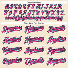 Load image into Gallery viewer, Custom Cream Light Blue Pink-Black Bomber Full-Snap Varsity Faux Leather Letterman Jacket
