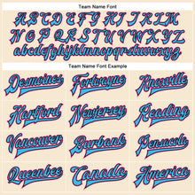 Load image into Gallery viewer, Custom Cream Pink Sky Blue-Black Bomber Full-Snap Varsity Faux Leather Letterman Jacket
