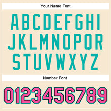 Load image into Gallery viewer, Custom Cream Pink Aqua-Black Bomber Full-Snap Varsity Faux Leather Letterman Jacket
