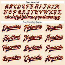 Load image into Gallery viewer, Custom Cream Navy-Orange Bomber Full-Snap Varsity Faux Leather Letterman Jacket
