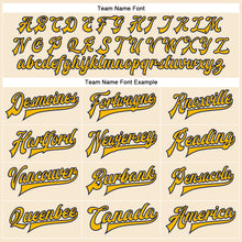 Load image into Gallery viewer, Custom Cream Gold-Navy Bomber Full-Snap Varsity Faux Leather Letterman Jacket
