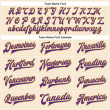 Load image into Gallery viewer, Custom Cream Purple-Old Gold Bomber Full-Snap Varsity Faux Leather Letterman Jacket
