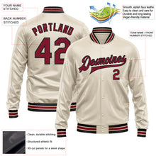 Load image into Gallery viewer, Custom Cream Crimson-Black Bomber Full-Snap Varsity Faux Leather Letterman Jacket
