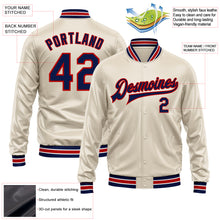 Load image into Gallery viewer, Custom Cream Navy-Red Bomber Full-Snap Varsity Faux Leather Letterman Jacket

