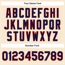 Load image into Gallery viewer, Custom Cream Navy-Red Bomber Full-Snap Varsity Faux Leather Letterman Jacket
