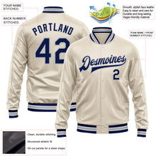 Load image into Gallery viewer, Custom Cream Navy-Gray Bomber Full-Snap Varsity Faux Leather Letterman Jacket
