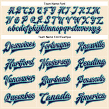 Load image into Gallery viewer, Custom Cream Navy Teal-Gray Bomber Full-Snap Varsity Faux Leather Letterman Jacket
