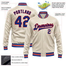 Load image into Gallery viewer, Custom Cream Royal-Red Bomber Full-Snap Varsity Faux Leather Letterman Jacket
