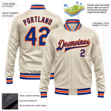 Load image into Gallery viewer, Custom Cream Royal-Orange Bomber Full-Snap Varsity Faux Leather Letterman Jacket

