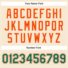 Load image into Gallery viewer, Custom Cream Kelly Green-Orange Bomber Full-Snap Varsity Faux Leather Letterman Jacket
