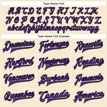 Load image into Gallery viewer, Custom Cream Purple-Black Bomber Full-Snap Varsity Faux Leather Letterman Jacket
