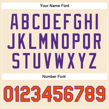 Load image into Gallery viewer, Custom Cream Orange-Purple Bomber Full-Snap Varsity Faux Leather Letterman Jacket
