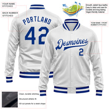Load image into Gallery viewer, Custom White Royal Bomber Full-Snap Varsity Faux Leather Letterman Jacket
