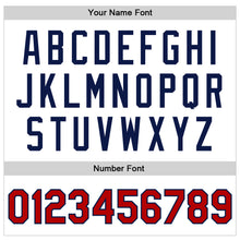 Load image into Gallery viewer, Custom White Red-Navy Bomber Full-Snap Varsity Faux Leather Letterman Jacket
