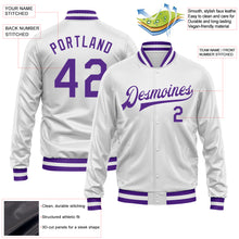 Charger l&#39;image dans la galerie, Custom White Purple Bomber Full-Snap Varsity Faux Leather Letterman Jacket
