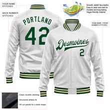 Load image into Gallery viewer, Custom White Green Bomber Full-Snap Varsity Faux Leather Letterman Jacket
