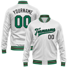 Charger l&#39;image dans la galerie, Custom White Kelly Green-Black Bomber Full-Snap Varsity Faux Leather Letterman Jacket
