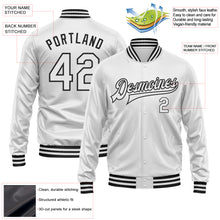 Charger l&#39;image dans la galerie, Custom White White-Black Bomber Full-Snap Varsity Faux Leather Letterman Jacket
