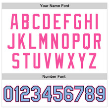 Charger l&#39;image dans la galerie, Custom White Light Blue Pink-Black Bomber Full-Snap Varsity Faux Leather Letterman Jacket
