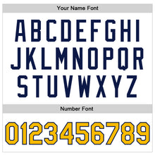 Laden Sie das Bild in den Galerie-Viewer, Custom White Gold-Navy Bomber Full-Snap Varsity Faux Leather Letterman Jacket
