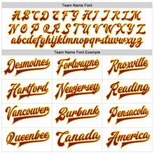 Laden Sie das Bild in den Galerie-Viewer, Custom White Crimson-Gold Bomber Full-Snap Varsity Faux Leather Letterman Jacket
