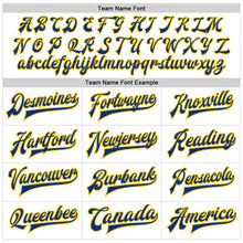 Laden Sie das Bild in den Galerie-Viewer, Custom White Royal-Yellow Bomber Full-Snap Varsity Faux Leather Letterman Jacket
