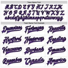 Laden Sie das Bild in den Galerie-Viewer, Custom White Purple-Black Bomber Full-Snap Varsity Faux Leather Letterman Jacket
