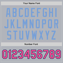 Charger l'image dans la galerie, Custom Gray Pink Light Blue-Black Bomber Full-Snap Varsity Faux Leather Letterman Jacket
