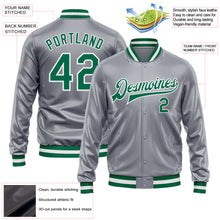 Load image into Gallery viewer, Custom Gray Kelly Green-White Bomber Full-Snap Varsity Faux Leather Letterman Jacket
