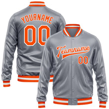 Load image into Gallery viewer, Custom Gray Orange-White Bomber Full-Snap Varsity Faux Leather Letterman Jacket
