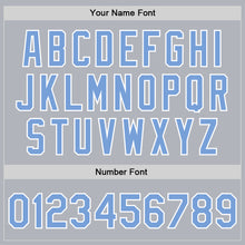 Charger l'image dans la galerie, Custom Gray Light Blue-White Bomber Full-Snap Varsity Faux Leather Letterman Jacket
