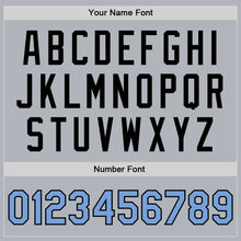 Charger l'image dans la galerie, Custom Gray Light Blue-Black Bomber Full-Snap Varsity Faux Leather Letterman Jacket
