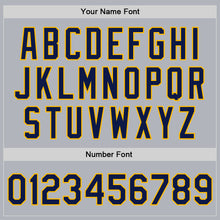 Load image into Gallery viewer, Custom Gray Navy-Gold Bomber Full-Snap Varsity Faux Leather Letterman Jacket
