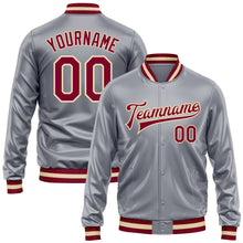 Load image into Gallery viewer, Custom Gray Maroon-Cream Bomber Full-Snap Varsity Faux Leather Letterman Jacket
