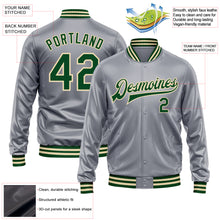 Load image into Gallery viewer, Custom Gray Green-Cream Bomber Full-Snap Varsity Faux Leather Letterman Jacket
