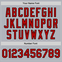 Load image into Gallery viewer, Custom Gray Red-Black Bomber Full-Snap Varsity Faux Leather Letterman Jacket
