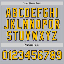 Charger l'image dans la galerie, Custom Gray Gold-Black Bomber Full-Snap Varsity Faux Leather Letterman Jacket
