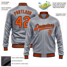 Load image into Gallery viewer, Custom Gray Orange-Black Bomber Full-Snap Varsity Faux Leather Letterman Jacket
