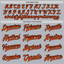 Load image into Gallery viewer, Custom Gray Orange-Black Bomber Full-Snap Varsity Faux Leather Letterman Jacket
